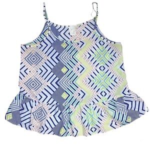 E by Eloise Anthropologie Top Women Medium M Geo  Printed Tank Peplum Sleeveless